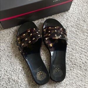 Vince Camuto Black and Tortoise Studded Sandals